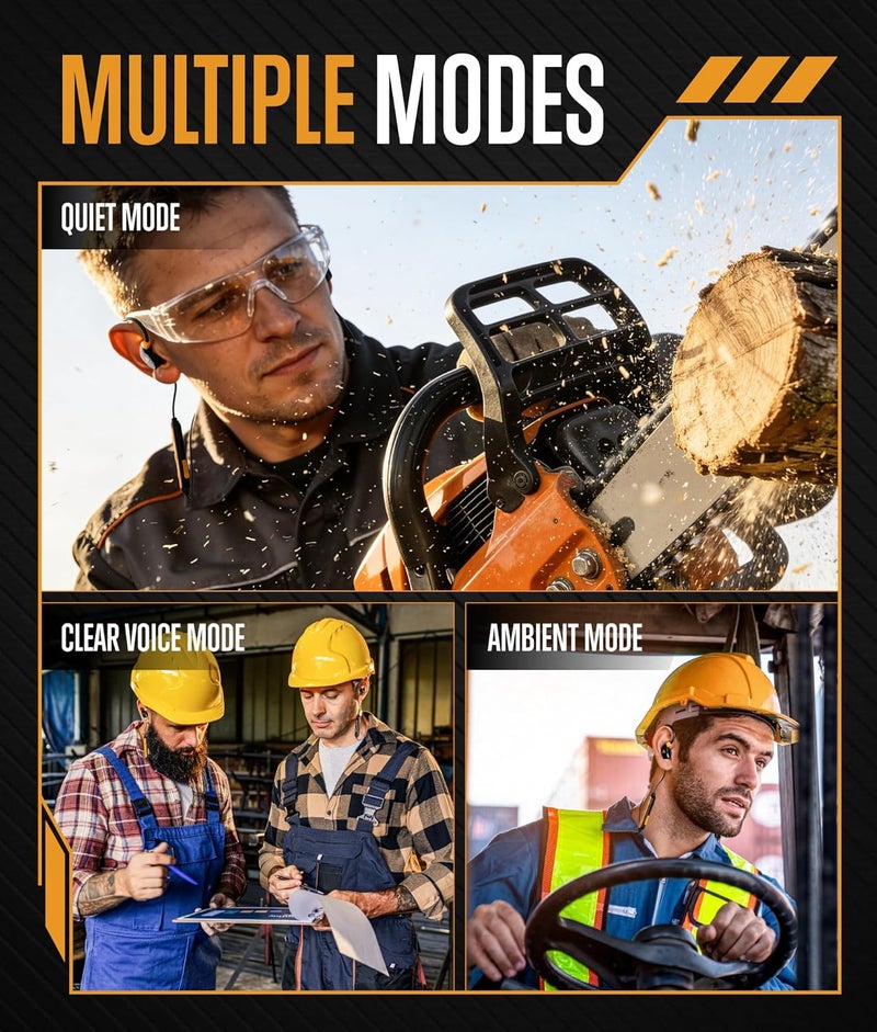 GLORYFIRE Bluetooth Hearing Protection for Construction - OSHA Approved Earbuds with 26 NRR Noise Reduction, 3 Modes, Bluetooth Ear Protection with12H Battery Life, Clear Voice Pickup - Image 3